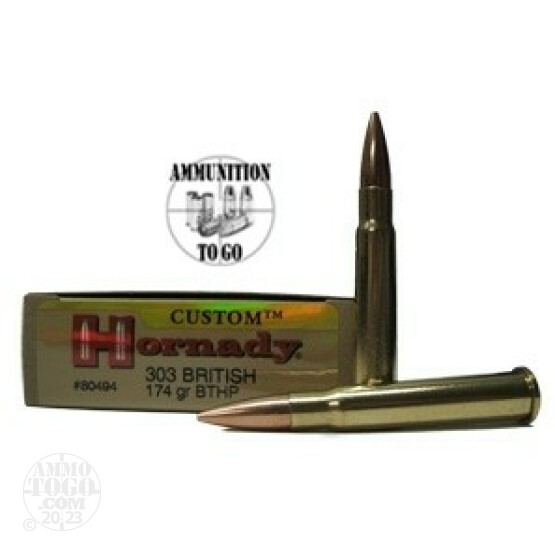 20rds - 303 British Hornady Custom 174gr BT Hollow Point Ammo